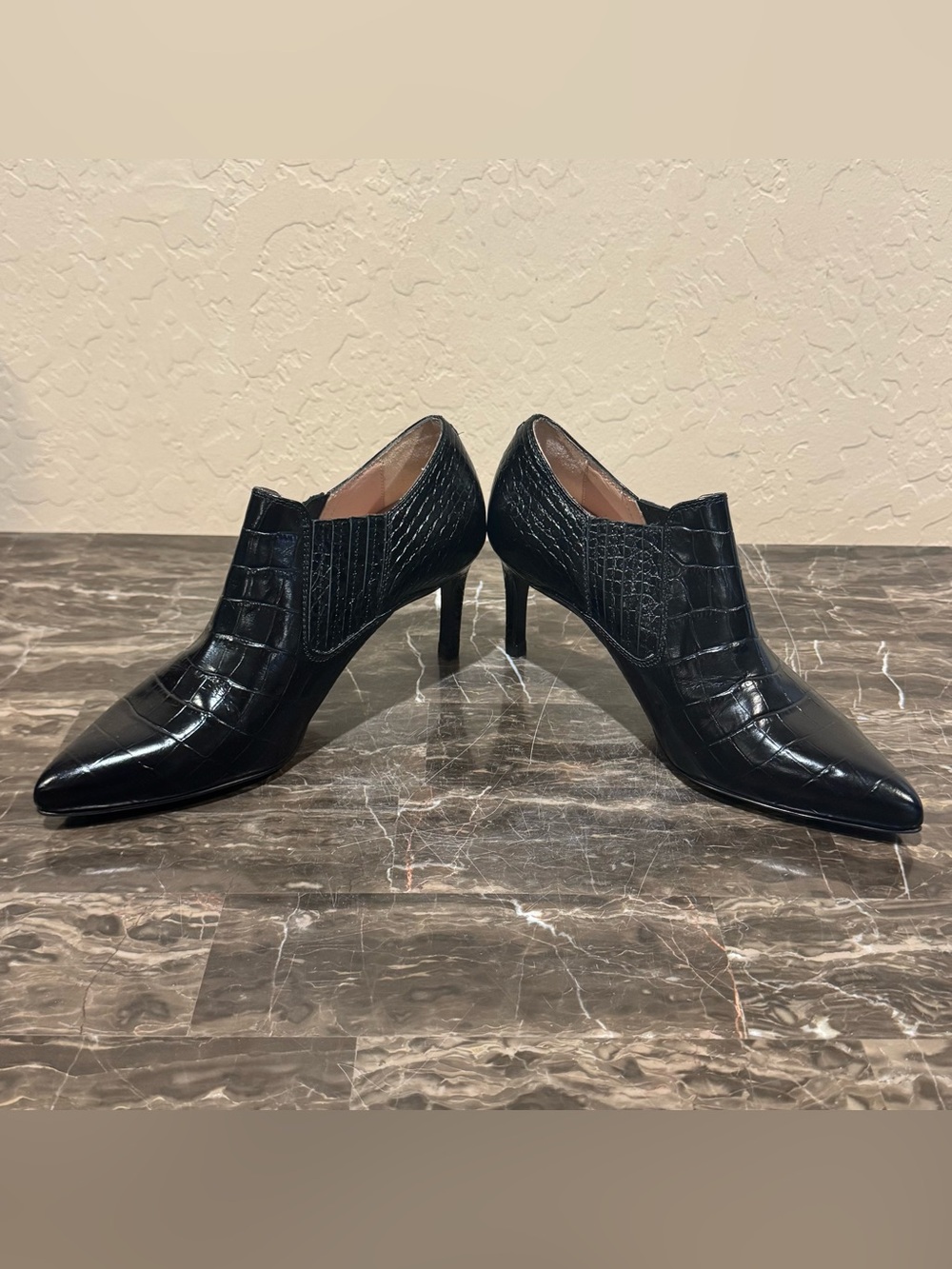 NEW Inez Marisol 70 Black Croc Embossed Leather Booties - Picture 8 of 13